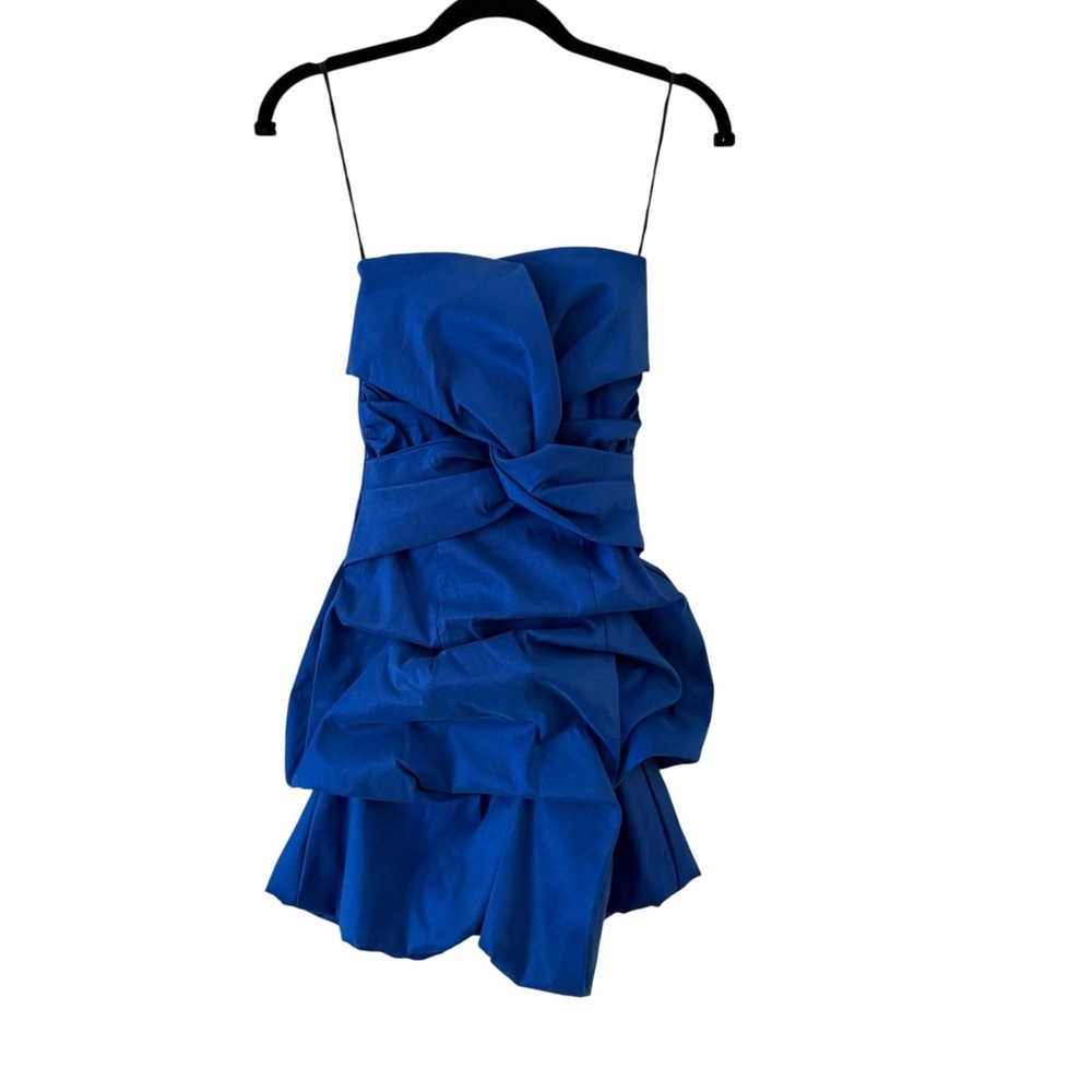 Vtg Y2K Lets Fashion Blue Ruched Ruffle Mini Dress XS Bodycon HOCO Formal
